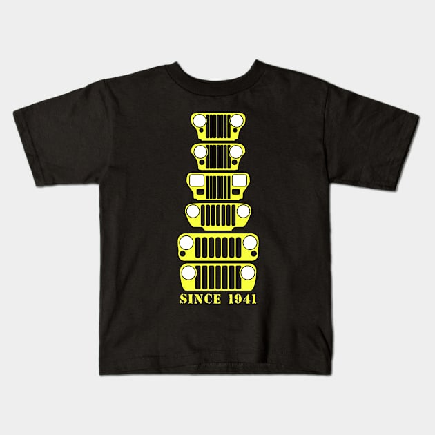 Jeep Grills Yellow Logo Kids T-Shirt by Caloosa Jeepers 